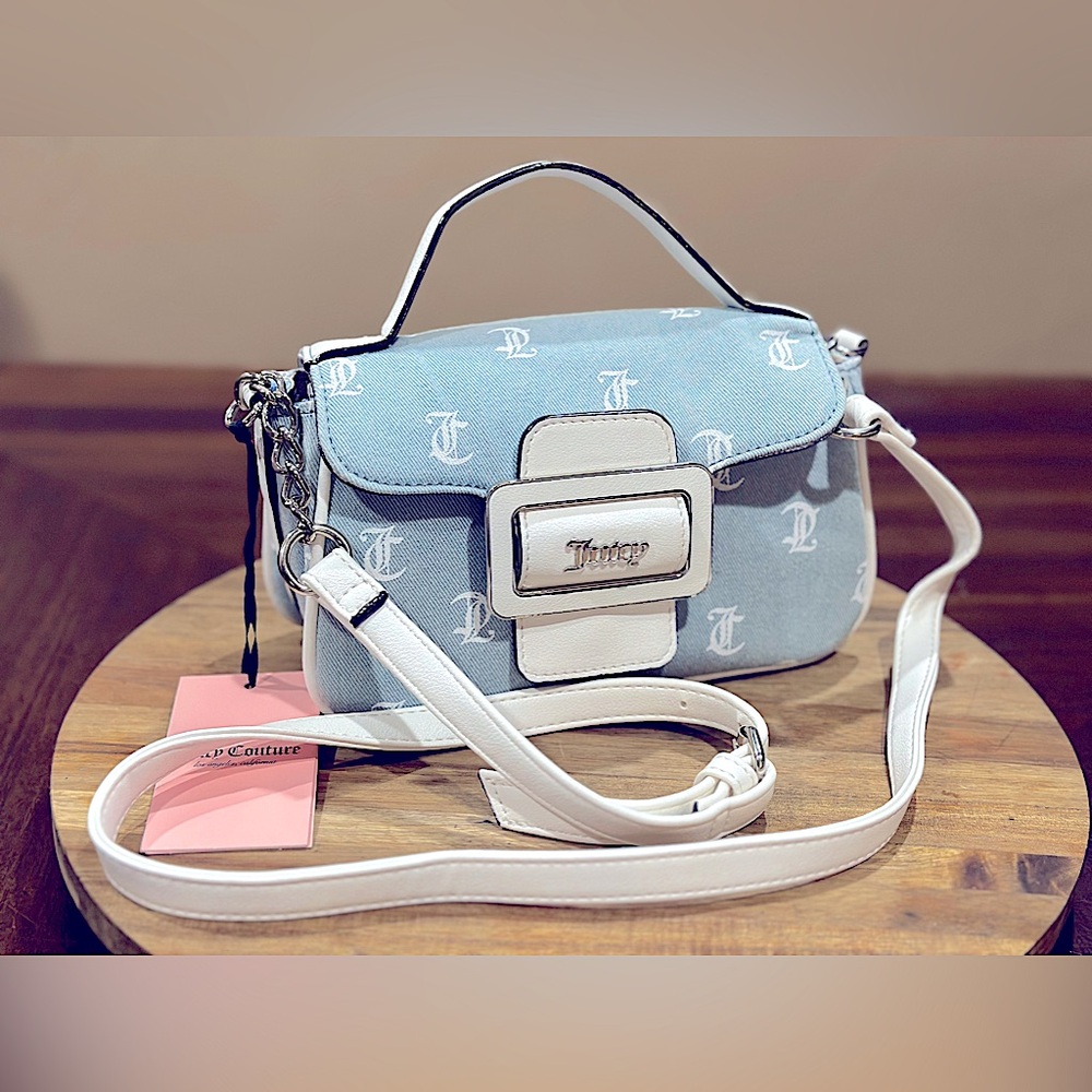 Juicy Couture Denim White Made You Look Fashion Flap Crossbody Bag
